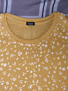 Floral Print Knit Sweater - Mustard Yellow