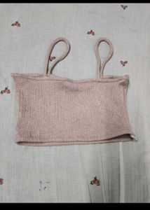 Pink Ribbed Crop Top with "Thin Love" Embroidery