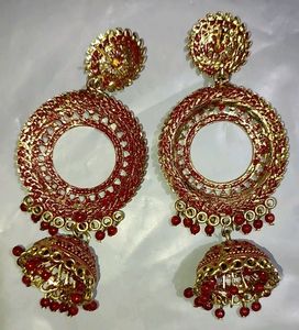 Red &amp; Golden Jhumki Earing Studs