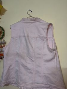Chic Pink Ruffled Denim Vest