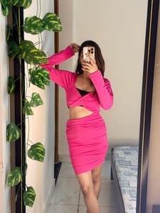 Hot Pink Ruched Bodycon Dress