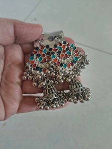 Boho Oxidized Jhumka Earrings new with tag