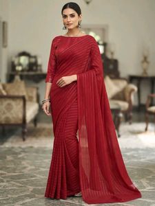 Elegant marun Striped Saree
