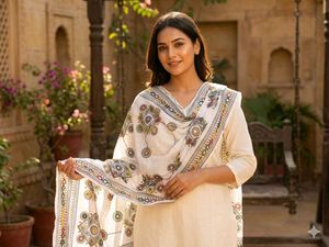 White Dupatta with Ethnic Print