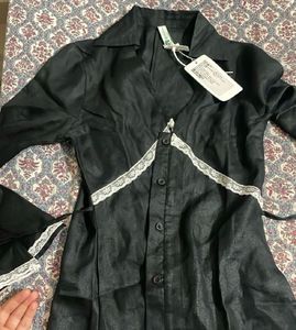 Chic Black Bell Sleeve Top with Lace Trim