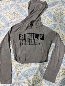 Grey Soul Rebel Cropped Hoodie