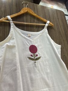 White Kurta with Floral Embroidery