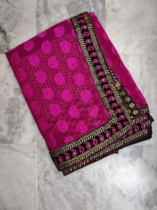 Beautiful Magenta Black Embroidered Saree