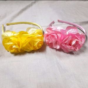 💝COMBO 2 Brand New & Unused Hair Band With Floral Design 2 Roses, Rose Floral Crown Flower Headband/Hairband In 2 Color Yellow & Pink For Kids Childrens Girls Baby Teens Kids Hair Accessories