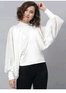 Chic White Blouse with Dramatic Sleeves