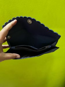 Navy Blue Studded Wallet with Pom