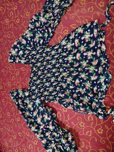 Navy Floral Smocked Top