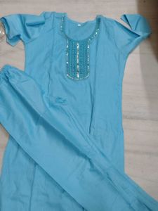 Elegant Blue Kurta set with Mirror Work