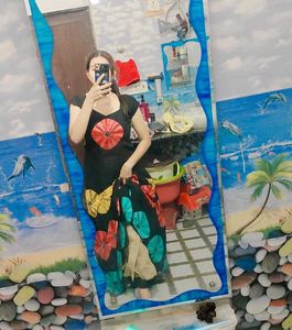 Black Ethnic Gown with Floral batic print