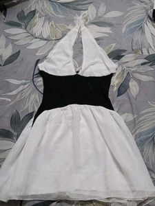 Elegant White &amp; Black Halter Dress