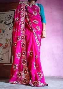 Beautiful heavy Embroidered Pink Saree &amp; blouse