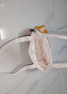 Handmade Crochet Tote Bag - Yellow &amp; White