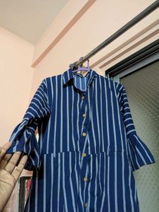 Navy Blue Striped Midi Dress/kurti