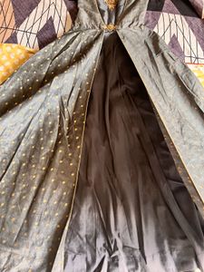 Elegant Grey Embroidered Ethnic Gown