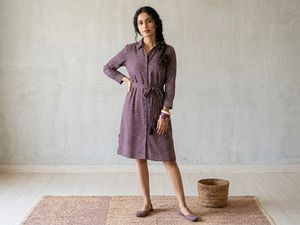 Zara Burgundy Geometric Print Long Sleeve Button-D