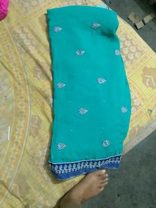 Elegant Teal Embroidered Saree