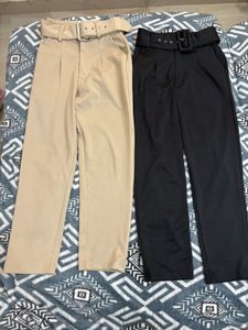 Stylish High-Waisted Belted Pants - Black & Khaki
