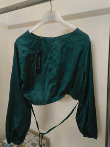 Emerald Green Satin Crop Top