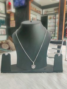 92.5 Rhodium Silver Necklace With Earrings