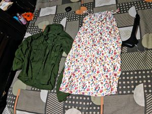 Floral Dress with Olive Green Shirt