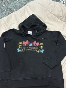 Black Embroidered Floral Hoodie