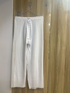 White Textured Casual Pants