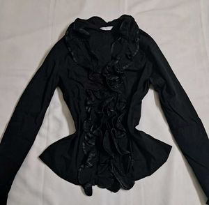 Y2k Vintage Gothic Grunge Black Ruffled Shirt Top