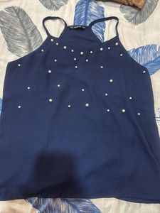 Navy Blue Cami Top with Pearls
