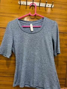 Ribbed Blue Half Sleeve Top
