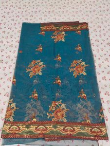 Teal Blue Saree with Blouse &amp; Shapewear