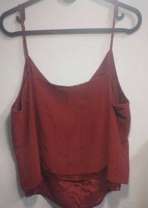 Chic Red Embellished Camisole Top