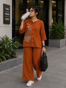 Orange Embroidered co-ord  Set
