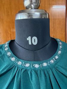 Elegant Teal Embellished Neck Top