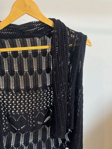 Black Crochet Sleeveless Shrug