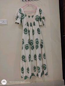 Elegant Beige Green Print Midi Dress