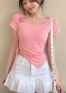 Cute Pink Rose Detail Ruched Top