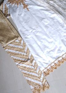 White & Gold Embellished Kurta Set
