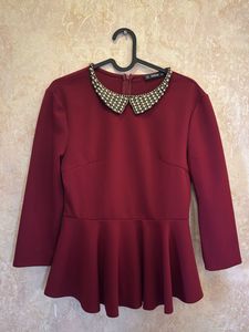 Chic Maroon Peplum Top