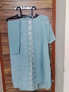 Sky Blue Chanderi Silk Kurta Set with Cutwork Dupa