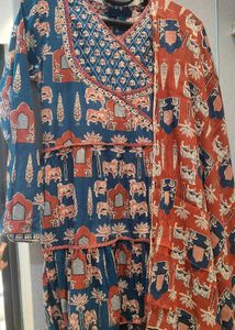 Blue & Red Block Print Kurta Set