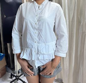 Zara White Ruffled Button-Down Top