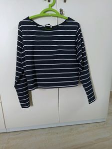 Black And White Striped Crop Top