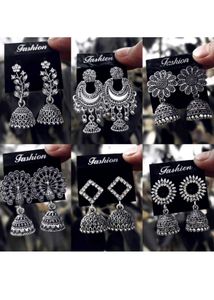 Fashion Jhumka Earrings - Silver Tone 6 st