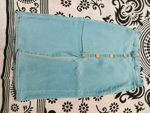 Light Blue Denim Skirt with Button Detail