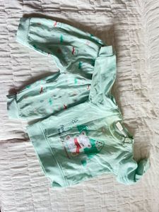 Cute Mint Bear Print Sweatshirt & Pants Set